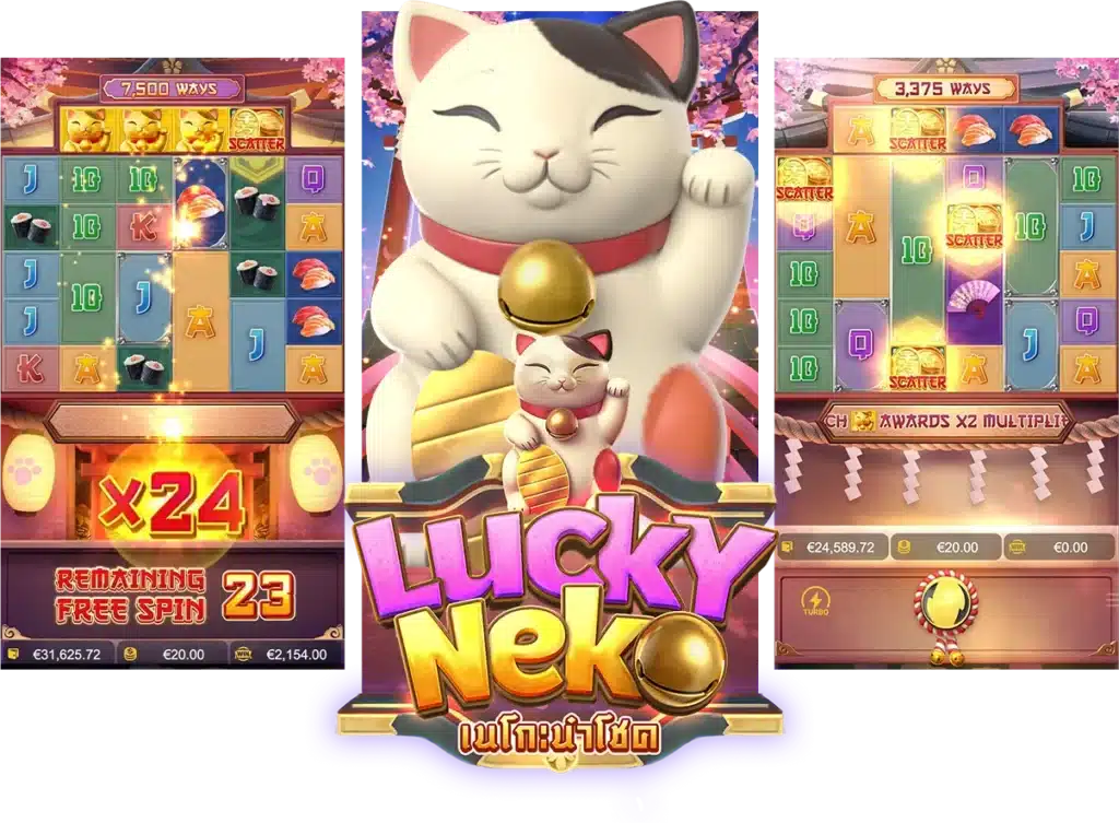 รูปแบบตัวเกมสล็อตแมวนำโชค Lucky Neko